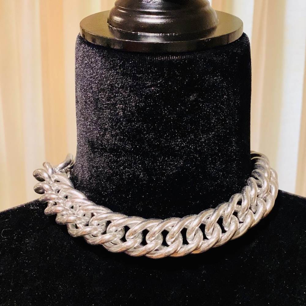 Short Silver Chain Choker Necklace
